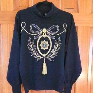 Escada 100% New Wool Black Embroidered Sweater